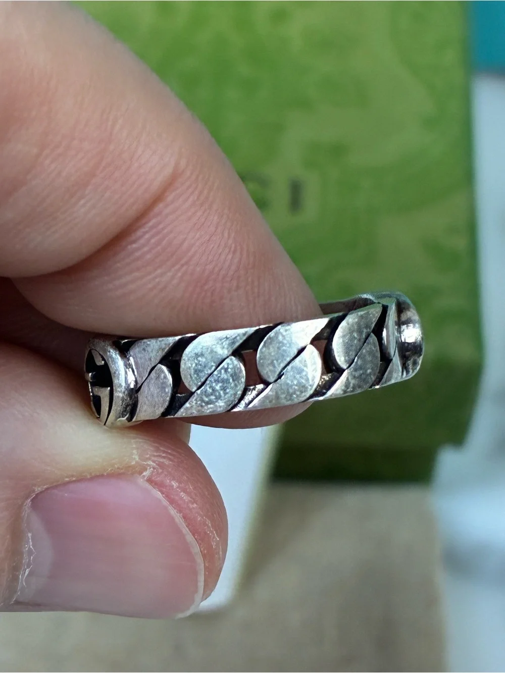 NWT Gucci Silver 925 Black Interlocking GG Ring - IT Size 18 = 8.25 US